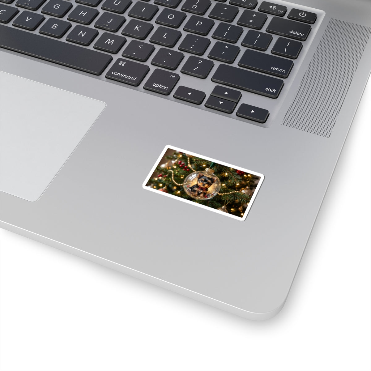 Christmas Puppy Ornament Sticker — Yorkie in Glass Bauble Kiss-Cut Sticker