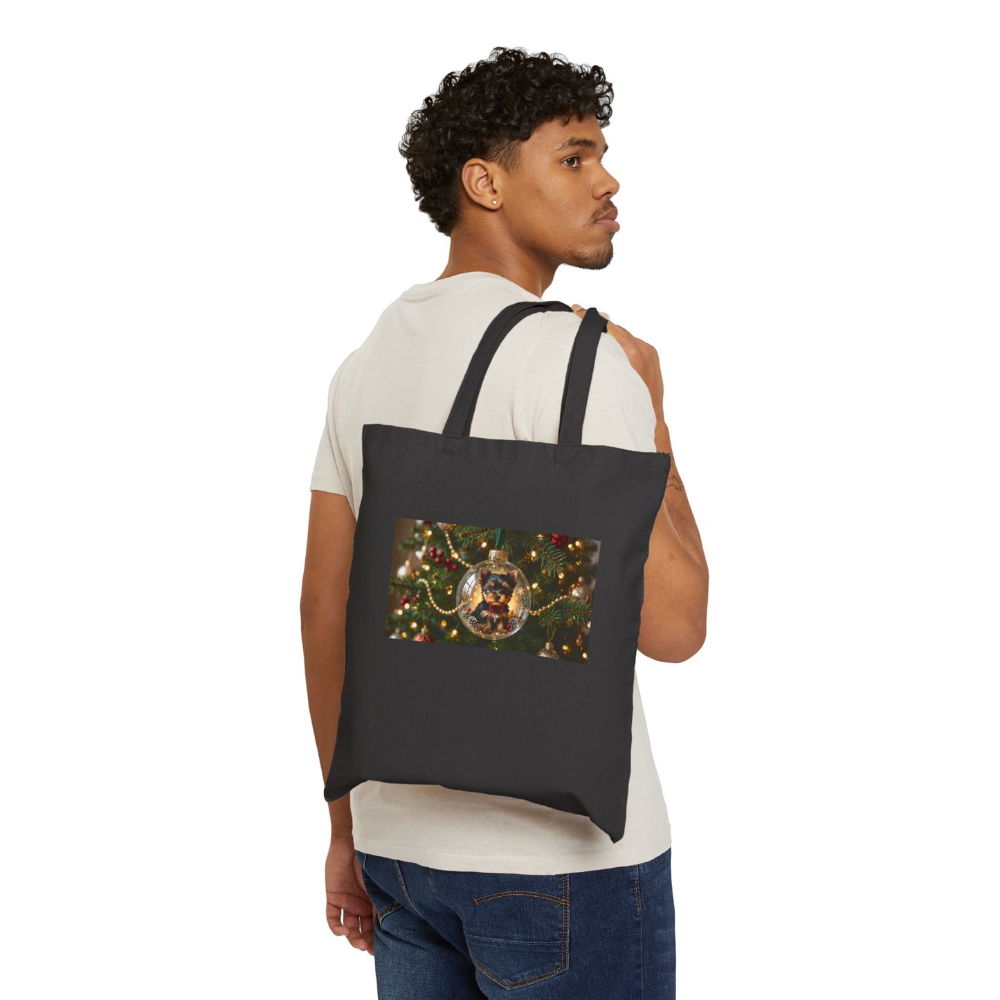 Christmas Ornament Dog Canvas Tote — Holiday Pug in Bauble Eco Tote