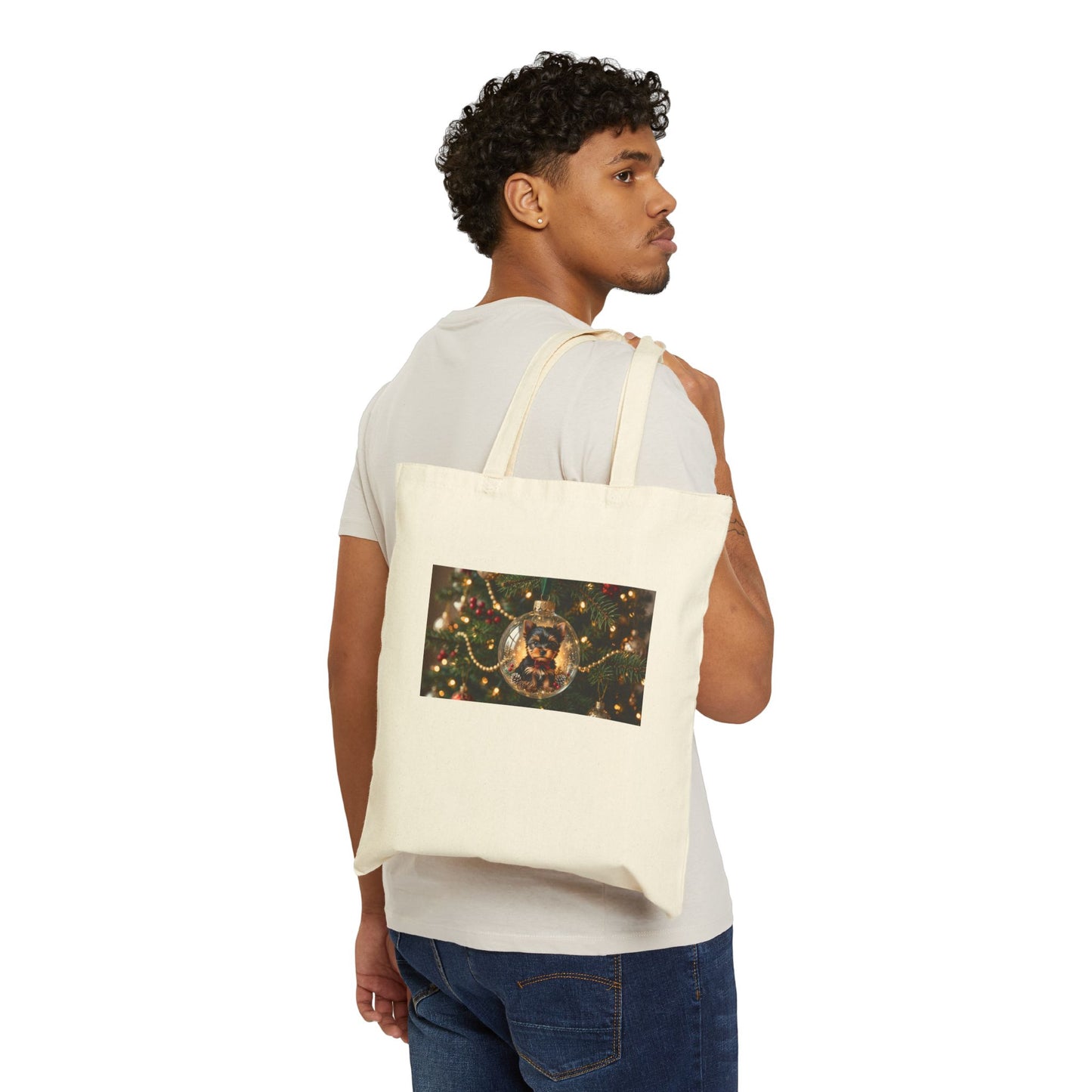 Christmas Ornament Dog Canvas Tote — Holiday Pug in Bauble Eco Tote